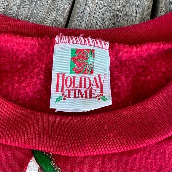 VTG Christmas Sweatshirt Cat Mouse Holiday Time Puffy Graphic Crewneck Med Red - Picture 10 of 11